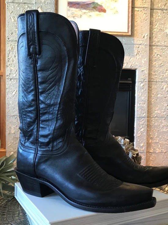 Lucchese Shoes - LUCCHESE MODERN COWGIRL CHIC BLACK LEATHER ELEVATED WESTERN SNIP TOE BOOTS